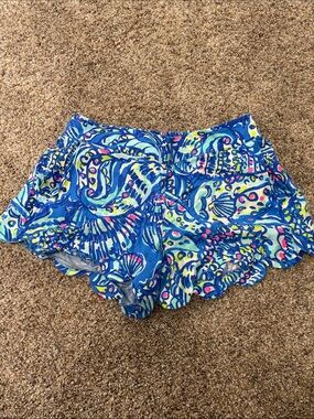 Lilly Pulitzer Casual Blue Multicolor Scalloped Hem Women’s Shorts